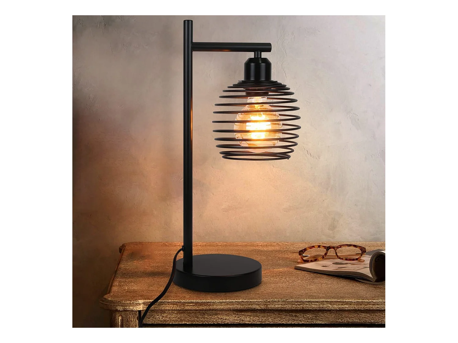 NETTLIFE Lampe de table Vintage Lampe de chevet E27 - Noir Chambre à coucher Lampe de table industrielle en métal Max. 40w Lampe de bureau rétro