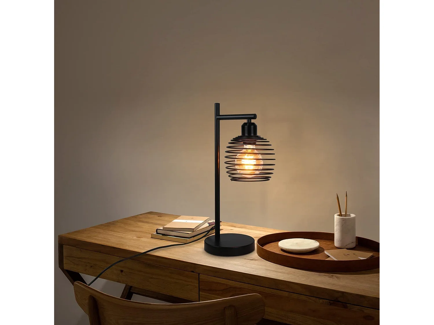 NETTLIFE Lampe de table Vintage Lampe de chevet E27 - Noir Chambre à coucher Lampe de table industrielle en métal Max. 40w Lampe de bureau rétro