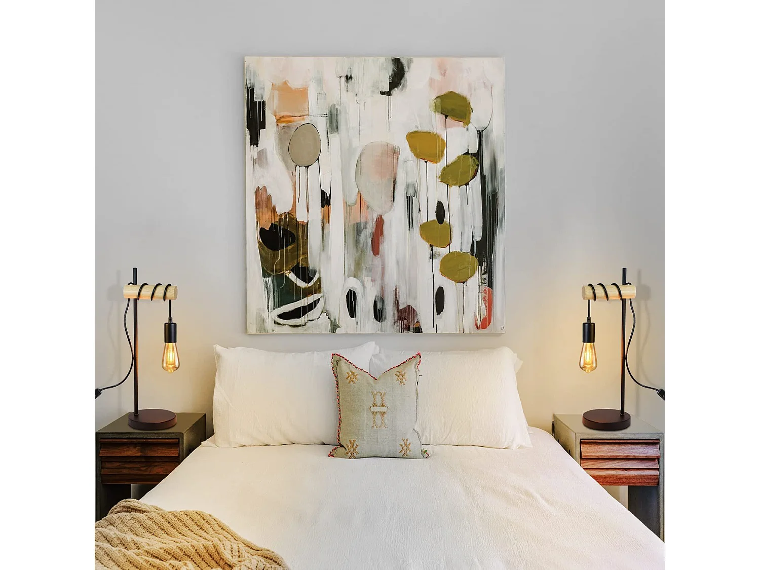 NETTLIFE Vintage Schwarz Retro E27 Industrial Rustic Design Holz Nachttischlampe mit Kabel und Schalter