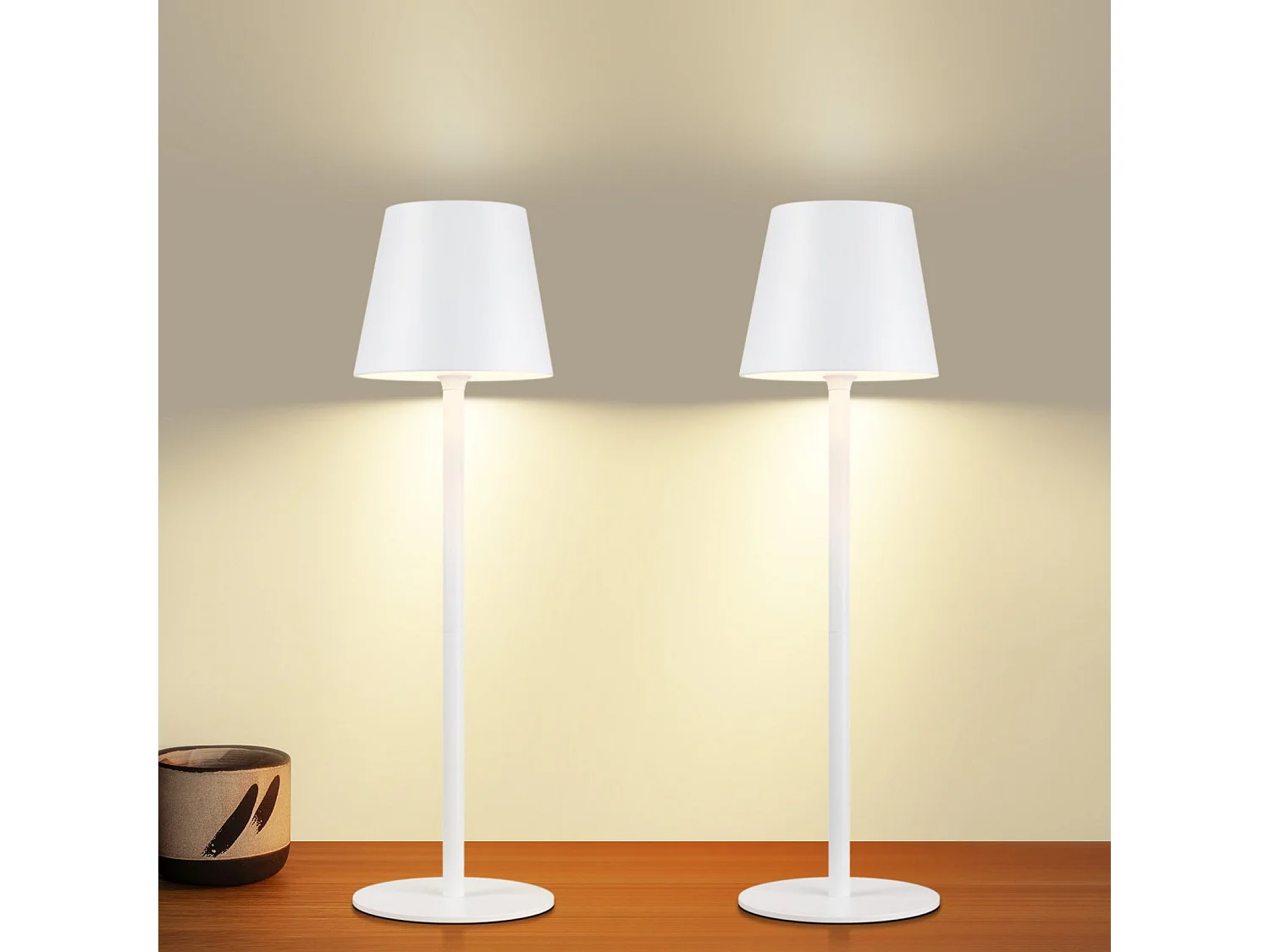 NETTLIFE Lampe de Chevet à Batterie sans Fil， Lot de 2 - LED 2600mhA Lampe de Table d'extérieur  Rechargeable Tactile Lampe à Batterie Blanc USB