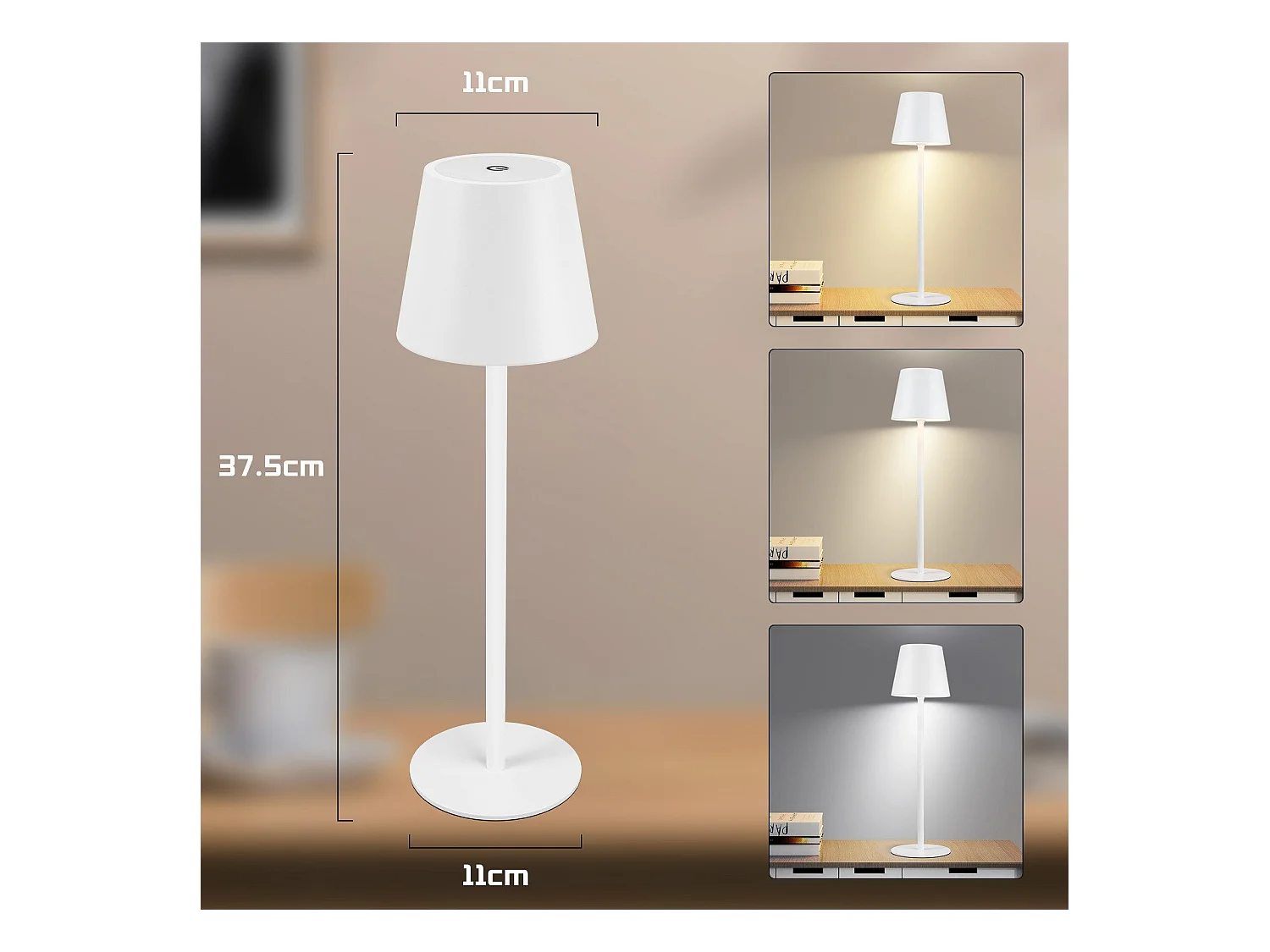 NETTLIFE Lampe de Chevet à Batterie sans Fil, Lot de 2 - LED 2600mhA Lampe de Table d'extérieur  Rechargeable Tactile Lampe à Batterie Blanc USB