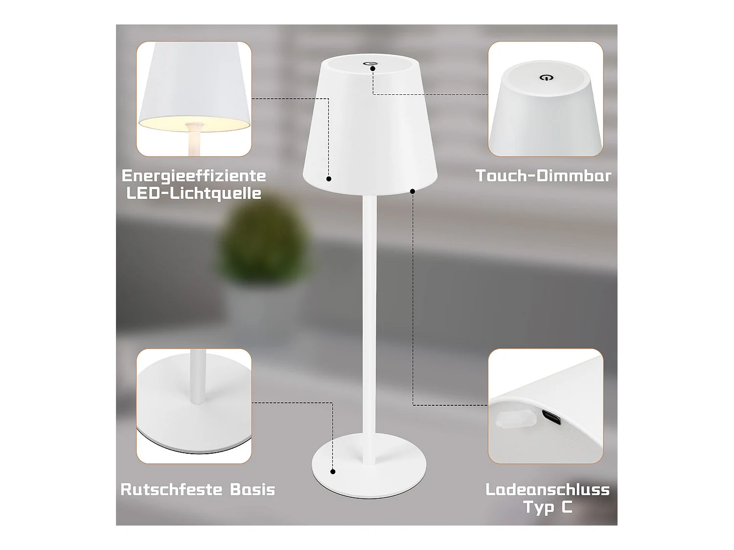 NETTLIFE Lampe de Chevet à Batterie sans Fil, Lot de 2 - LED 2600mhA Lampe de Table d'extérieur  Rechargeable Tactile Lampe à Batterie Blanc USB