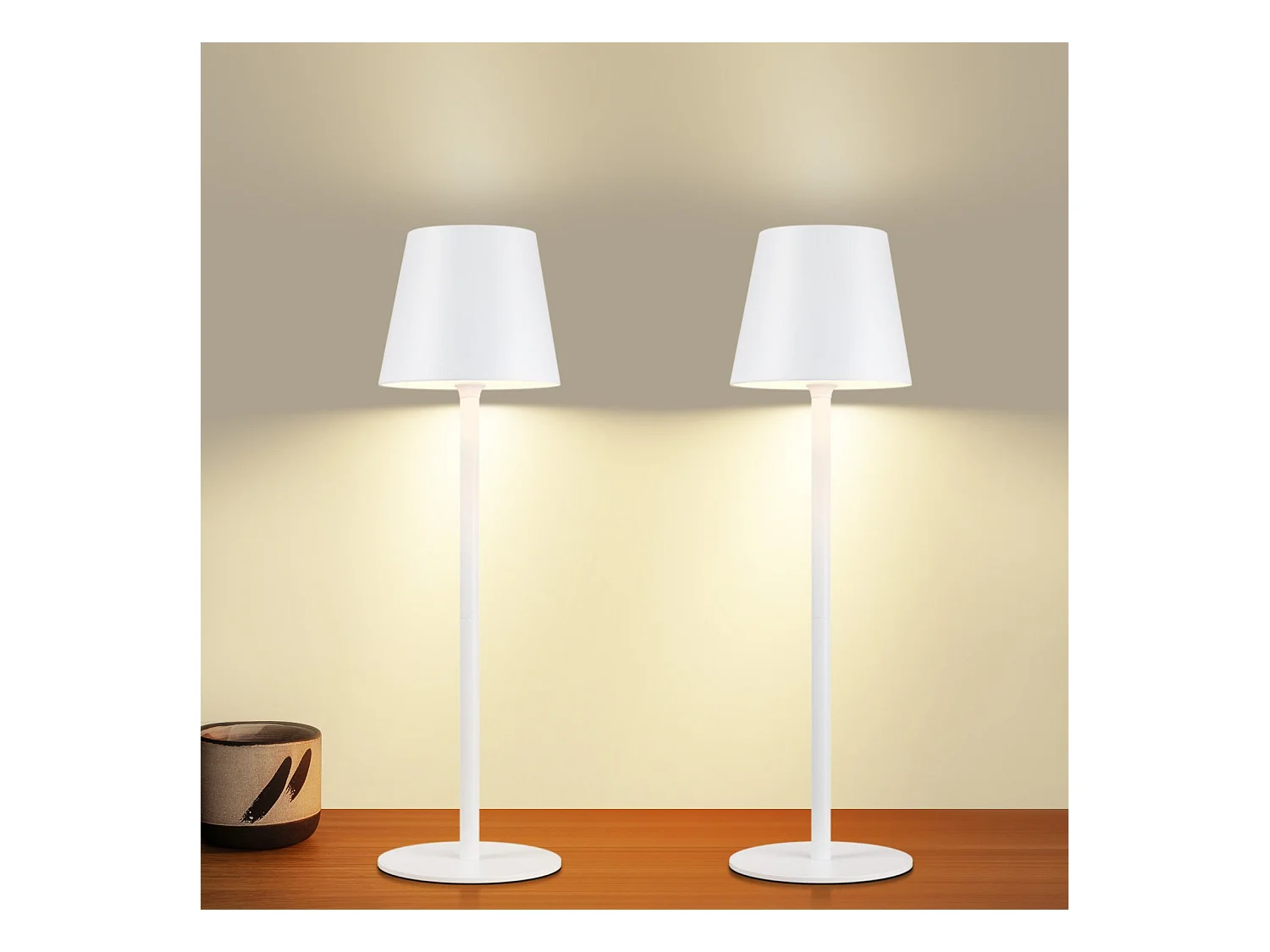 NETTLIFE Lampe de Chevet à Batterie sans Fil, Lot de 2 - LED 2600mhA Lampe de Table d'extérieur  Rechargeable Tactile Lampe à Batterie Blanc USB