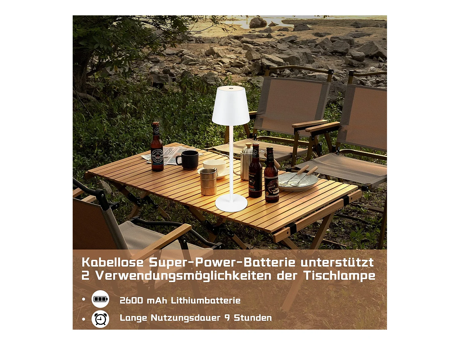 NETTLIFE Lampe de Chevet à Batterie sans Fil, Lot de 2 - LED 2600mhA Lampe de Table d'extérieur  Rechargeable Tactile Lampe à Batterie Blanc USB