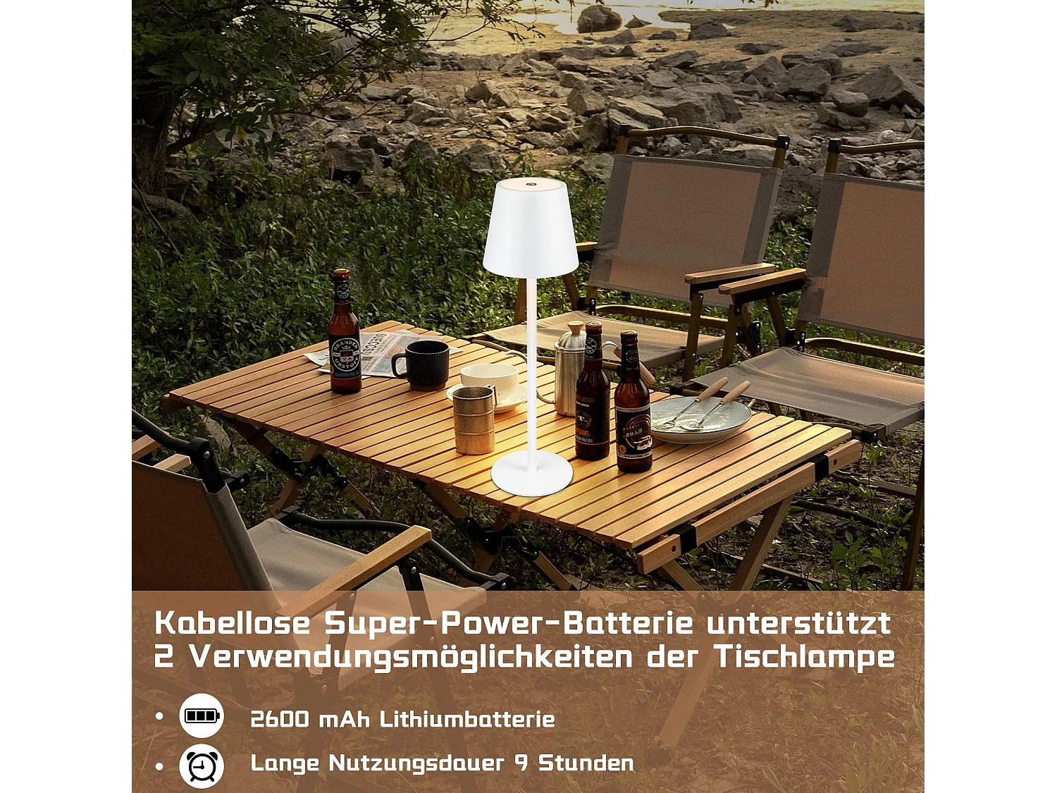 NETTLIFE Lampe de Chevet à Batterie sans Fil， Lot de 2 - LED 2600mhA Lampe de Table d'extérieur  Rechargeable Tactile Lampe à Batterie Blanc USB