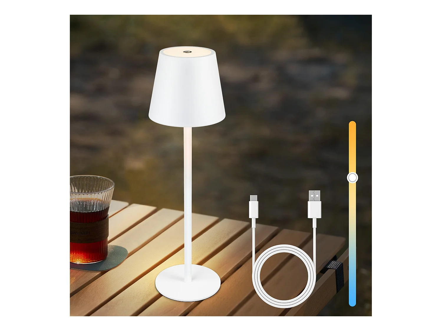 Nettlife Lampe de chevet sans fil, LED 2600mAh, lampe de table extérieur rechargeable, tactile, blanche, avec prise USB