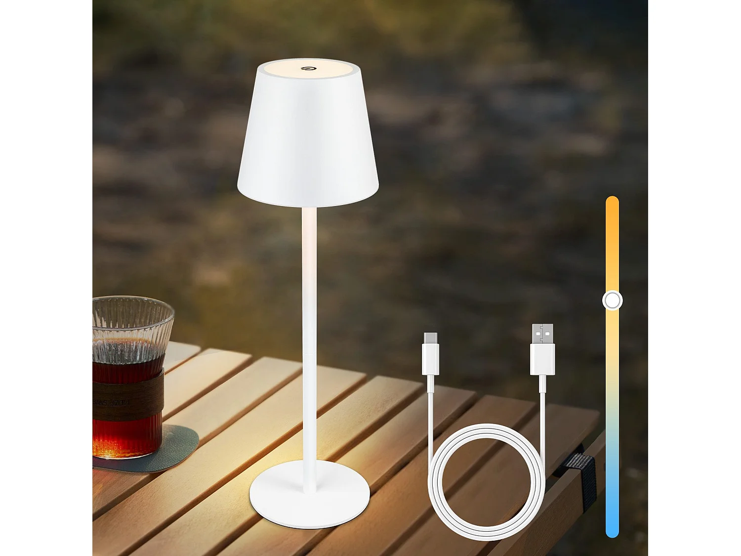 Nettlife Lampe de chevet sans fil, LED 2600mAh, lampe de table extérieur rechargeable, tactile, blanche, avec prise USB