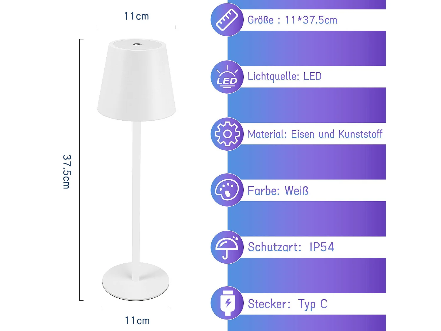 NETTLIFE Nachtkastlamp zonder draad op batterij - RGB - LED 2600 mAh, buiten tafellamp op batterij, oplaadbaar, tactiele dimbare witte lamp, USB - lamp op batterij