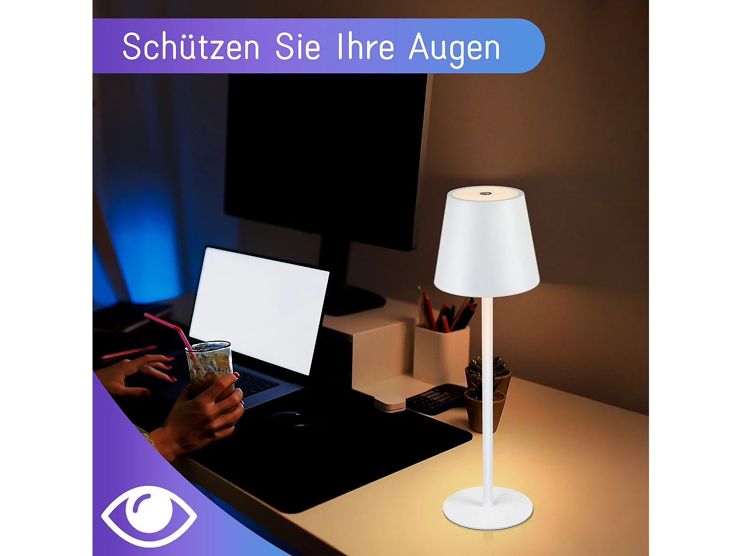 NETTLIFE Lampe de Chevet à Batterie sans Fil - LED RGB 2600mhA  Lampe de Table d'extérieur Rechargeable Tactile Dimmable Blanc  Lampe à Batterie USB