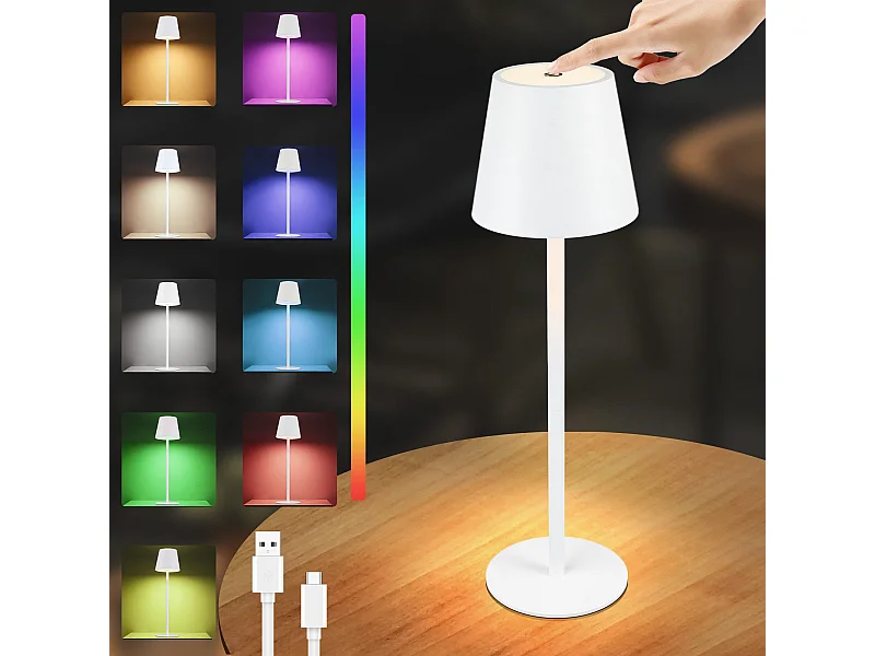 NETTLIFE Nachtkastlamp zonder draad op batterij - RGB - LED 2600 mAh, buiten tafellamp op batterij, oplaadbaar, tactiele dimbare witte lamp, USB - lamp op batterij