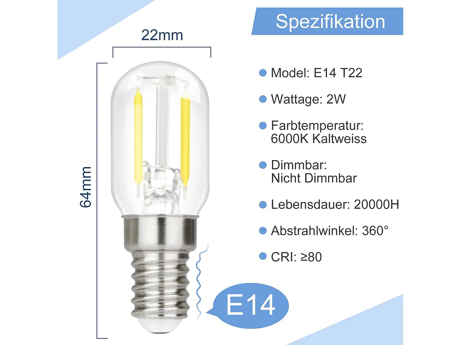 NETTLIFE Zestaw 4 żarówek LED E14 o barwie ciepłej bieli: vintage T22 2W retro Edison z gniazdem energooszczędnym 2700K