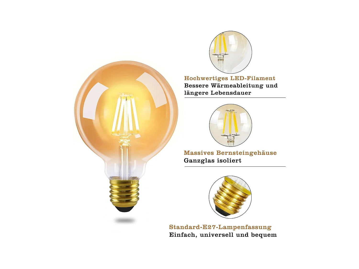 NETTLIFE Pakket van 2 LED - lampen in E27fassung, Vintage - lamp met warm wit filamenteel licht G95, 2700K, 4W Edison, ideaal voor huis, hotel, café, bar.