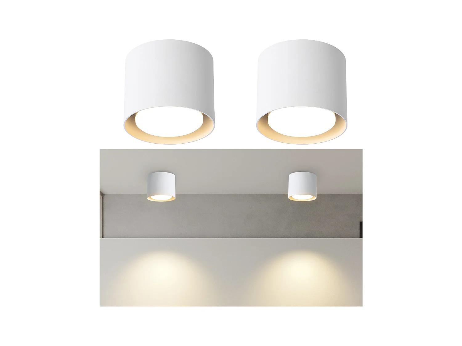 NETTLIFE Pack de 2 Plafonniers Spots LED Blancs : Plafonds ronds en saillie, alum. 230V, ampoules GX53 5W 3000K, pour chambre, couloir