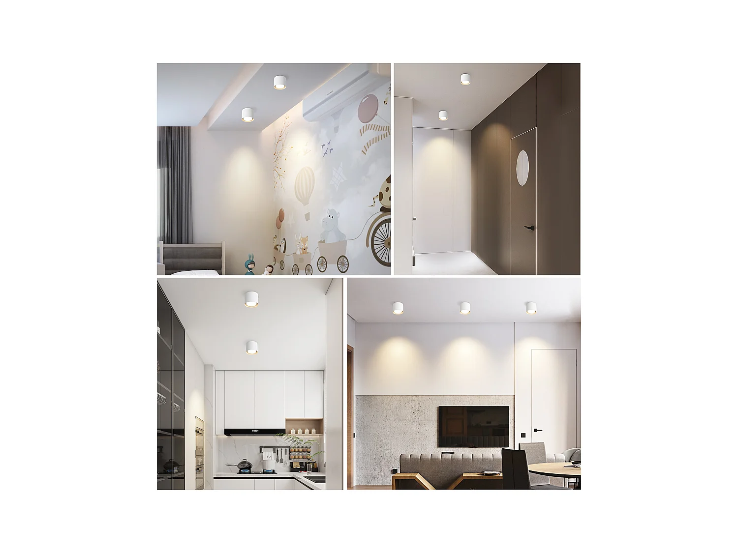 NETTLIFE Pack de 2 Plafonniers Spots LED Blancs : Plafonds ronds en saillie, alum. 230V, ampoules GX53 5W 3000K, pour chambre, couloir