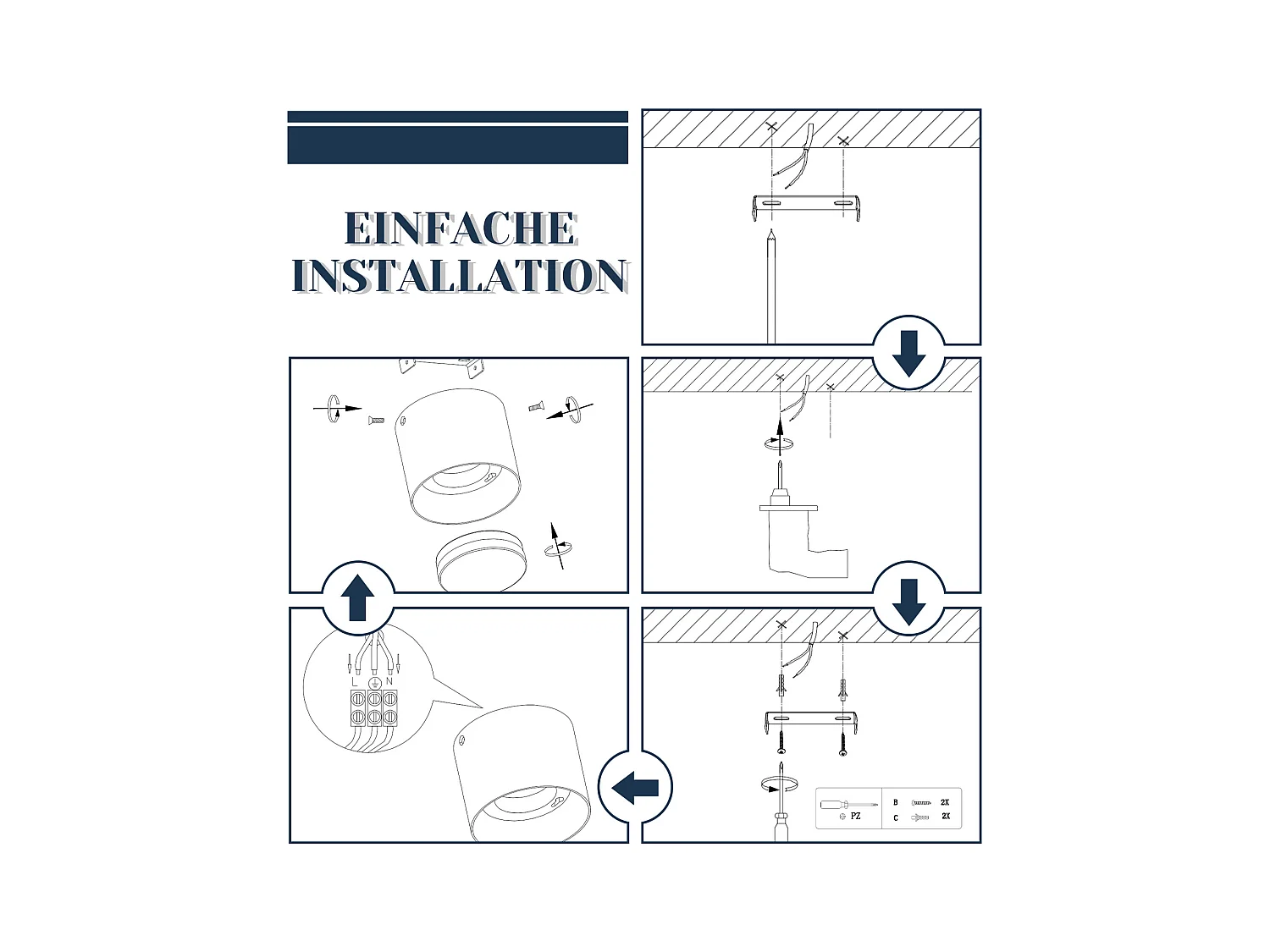 NETTLIFE Pack de 2 Plafonniers Spots LED Blancs : Plafonds ronds en saillie, alum. 230V, ampoules GX53 5W 3000K, pour chambre, couloir