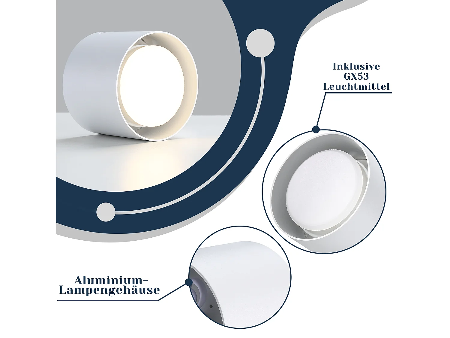 NETTLIFE Pack de 2 Plafonniers Spots LED Blancs : Plafonds ronds en saillie, alum. 230V, ampoules GX53 5W 3000K, pour chambre, couloir