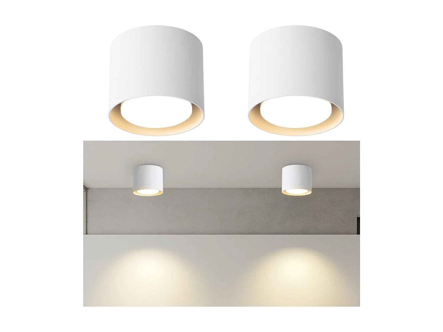 NETTLIFE Pack de 2 Plafonniers Spots LED Blancs : Plafonds ronds en saillie, alum. 230V, ampoules GX53 5W 3000K, pour chambre, couloir