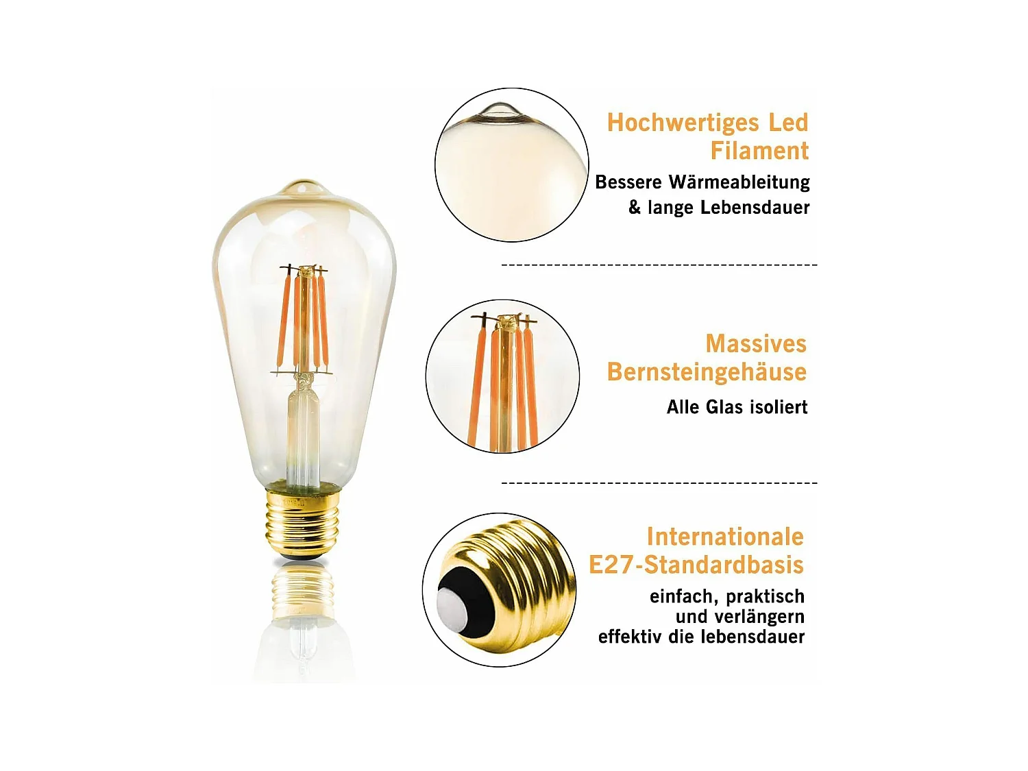 NETTLIFE 6er-Pack E27 LED-Lampen, Warmweiß, Retro-Edison-Glühbirnen, 2200 K, ST64, antike Lampe, energiesparend, 4 W, industriell, dekorativ für