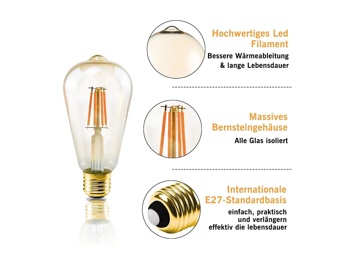 NETTLIFE 6er-Pack E27 LED-Lampen, Warmweiß, Retro-Edison-Glühbirnen, 2200 K, ST64, antike Lampe, energiesparend, 4 W, industriell, dekorativ für