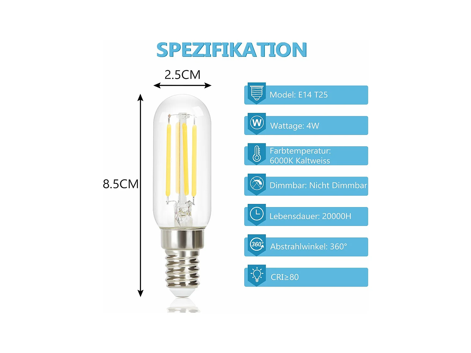 NETTLIFE Zestaw 2 sztuk E14 Cool White Vintage T25 4W 6000K Energooszczędna żarówka LED w stylu Edison z żarnikiem do szklanego okapu kuchennego