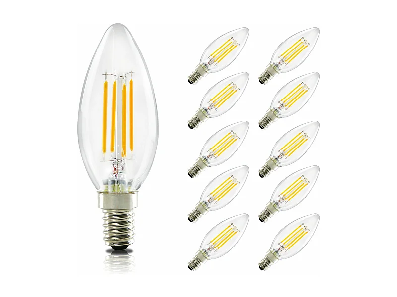 NETTLIFE Pakket van 10 LED - lampen E14: 4W warme witte kaarslamp (2700K) met Edison - draad C35 oud -styled glas, niet dimbaar, energiebesparend.