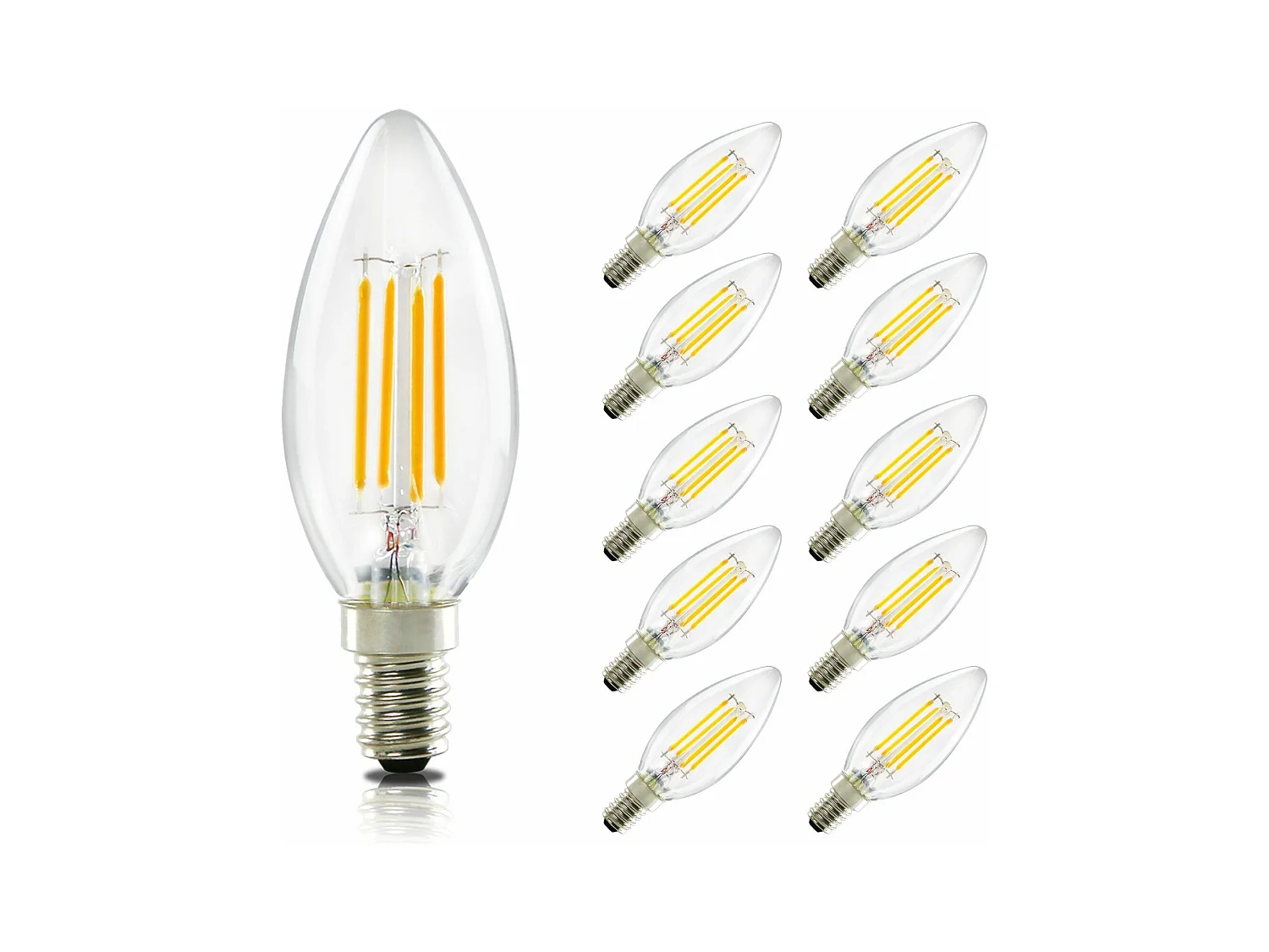 NETTLIFE Pack de 10 ampoules LED E14 : lampe bougie blanc chaud de 4W (2700K) à filament Edison C35 rétro vintage en verre économie non dimmable