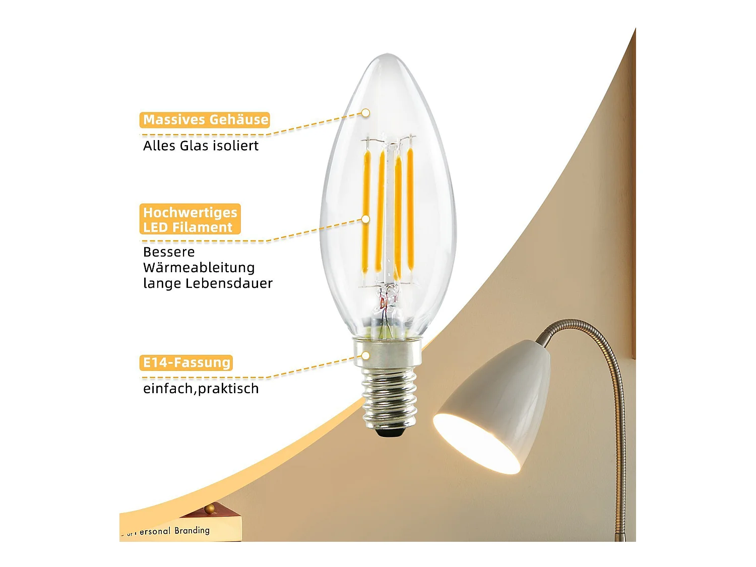 NETTLIFE 10er-Pack E14-LED-Lampen: 4 W, warmweiß (2700 K), Kerzenlampe mit C35-Edison-Filament, Retro-Vintage-Glas, energiesparend, nicht dimmbar