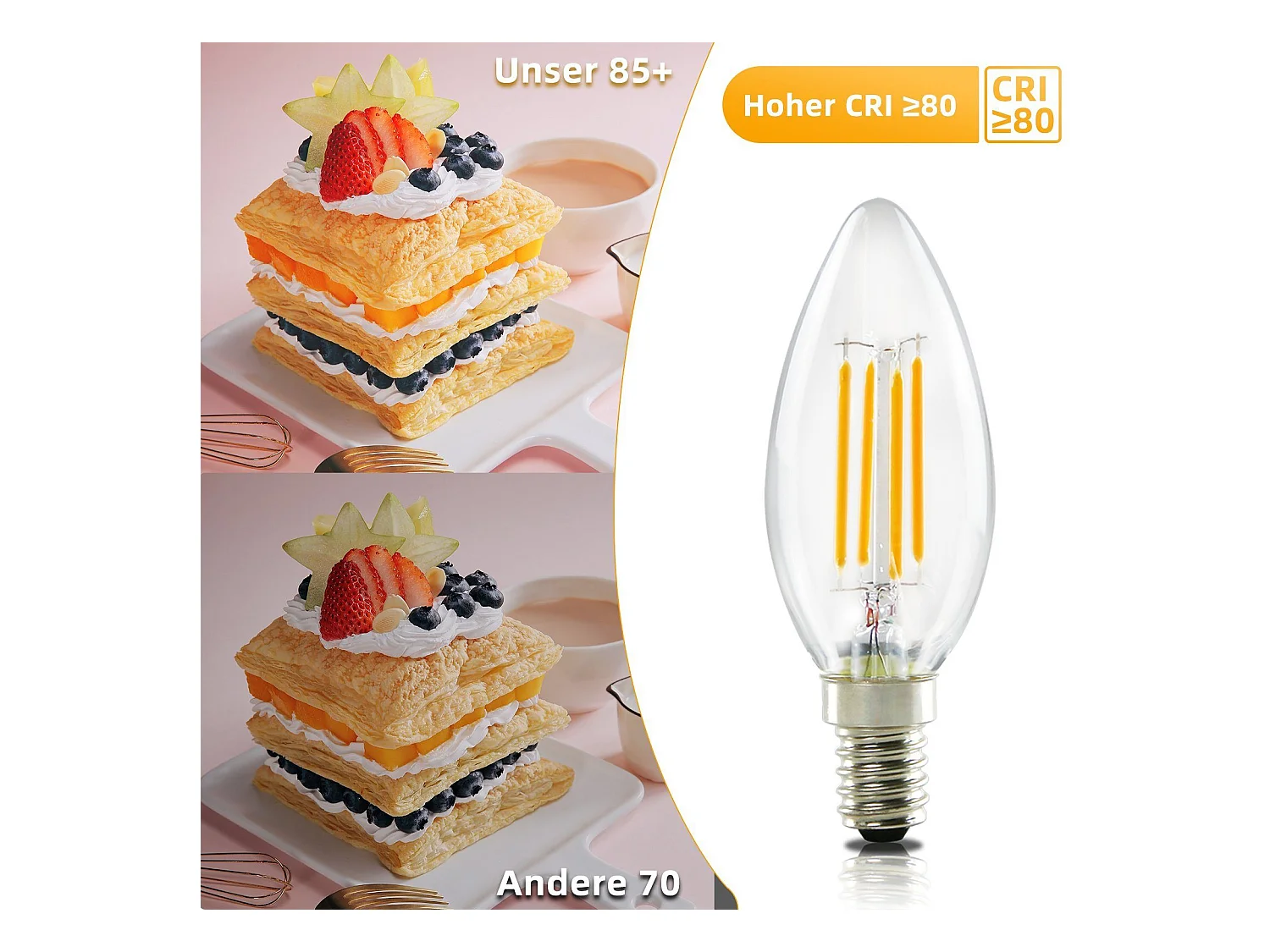 NETTLIFE 10er-Pack E14-LED-Lampen: 4 W, warmweiß (2700 K), Kerzenlampe mit C35-Edison-Filament, Retro-Vintage-Glas, energiesparend, nicht dimmbar