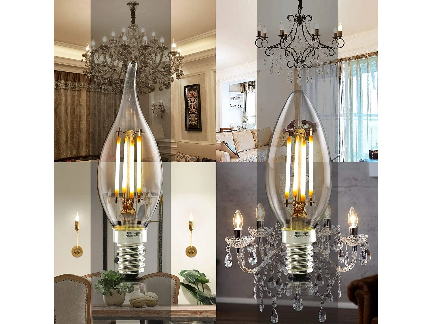 NETTLIFE Lot de 6 ampoules LED E14 4W blanc 2700K lampe bougie chaud filament rétro Edison vintage économie d'énergie en verre - non dimmable