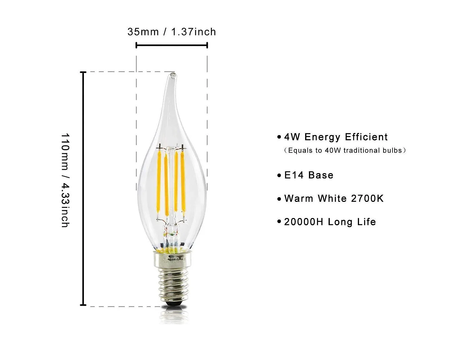 NETTLIFE Lot de 6 ampoules LED E14 4W blanc 2700K lampe bougie chaud filament rétro Edison vintage économie d'énergie en verre - non dimmable