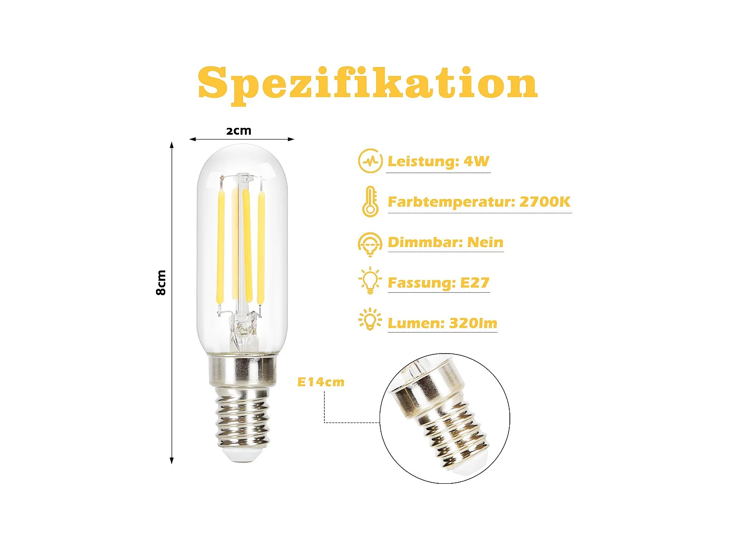 4er Set LED Leuchtmittel E14 Vintage Lampe T25 Warmweiß 2700k 4w Warmweiß