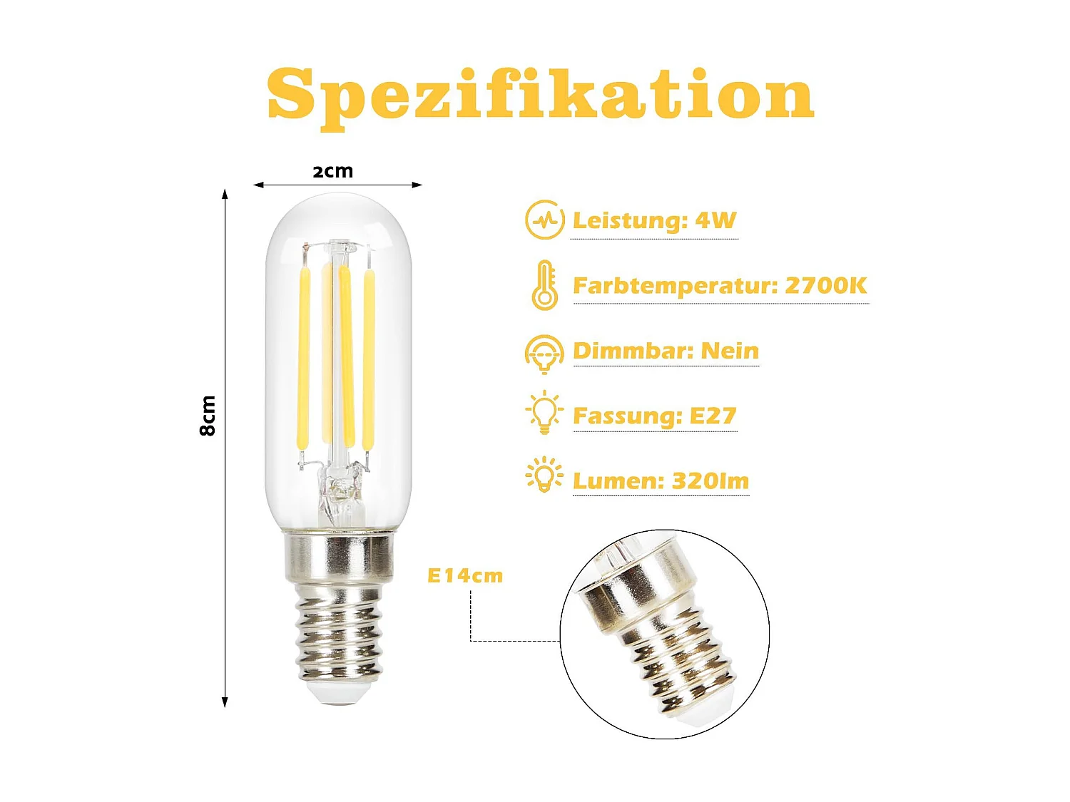 4er Set LED Leuchtmittel E14 Vintage Lampe T25 Warmweiß 2700k 4w Warmweiß