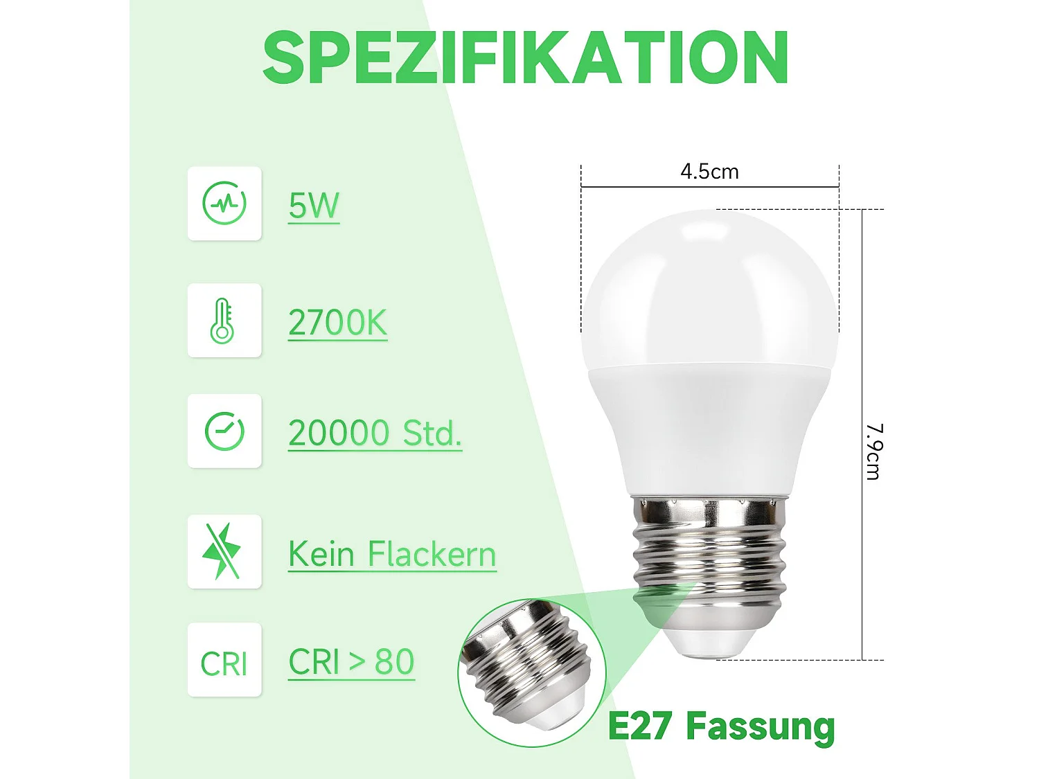 NETTLIFE Lot de 6 Ampoules LED E27 Blanc Chaud : Lampe G45 Ampoule 5W Blanc Chaud 2700K Blanc Lampe à économie d'énergie - Non dimmable