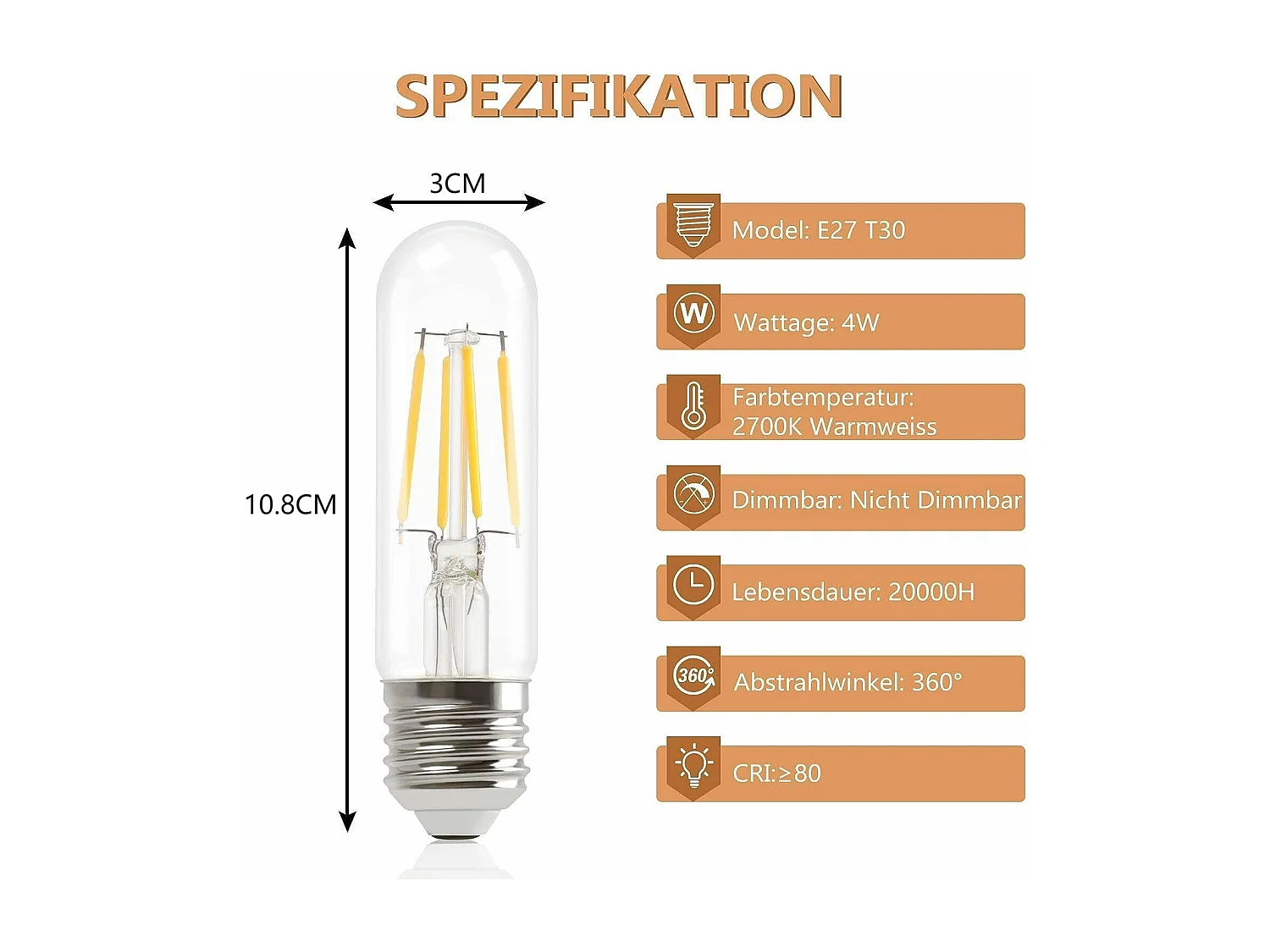 NETTLIFE Lot de 6 ampoules LED E27 blanc chaud lampes T30 4W Edison vintage à filament 2700K économie d'énergie douille non dimmable