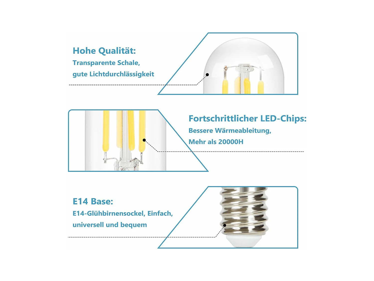 NETTLIFE Set van 4 ouderwetse koude wit LED - lampen E14: T25 - lampen van 4 W, 6000 K, energiebesparend, Edison - stijl met draad voor afzuigkap.
