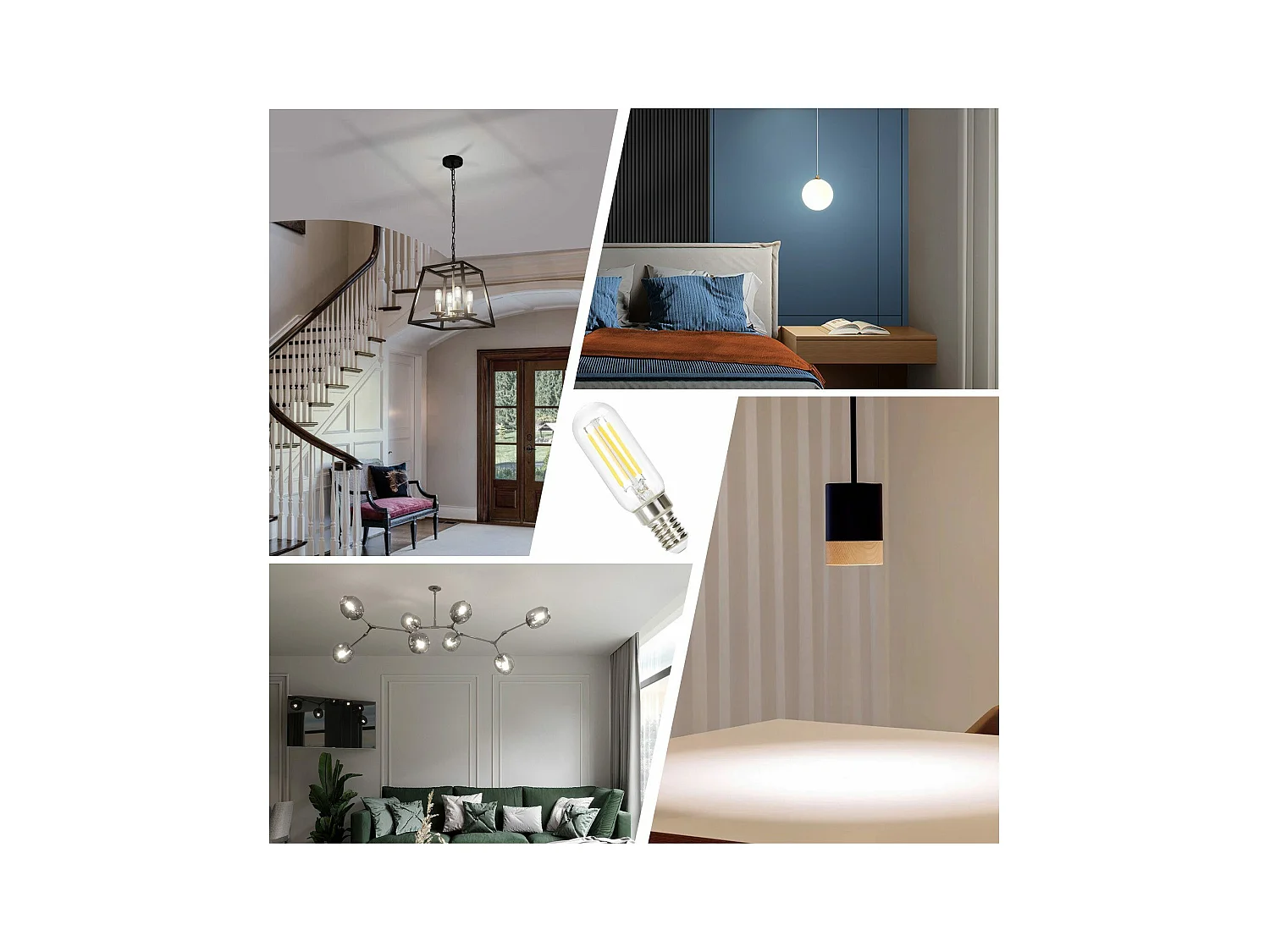 NETTLIFE Set van 4 ouderwetse koude wit LED - lampen E14: T25 - lampen van 4 W, 6000 K, energiebesparend, Edison - stijl met draad voor afzuigkap.