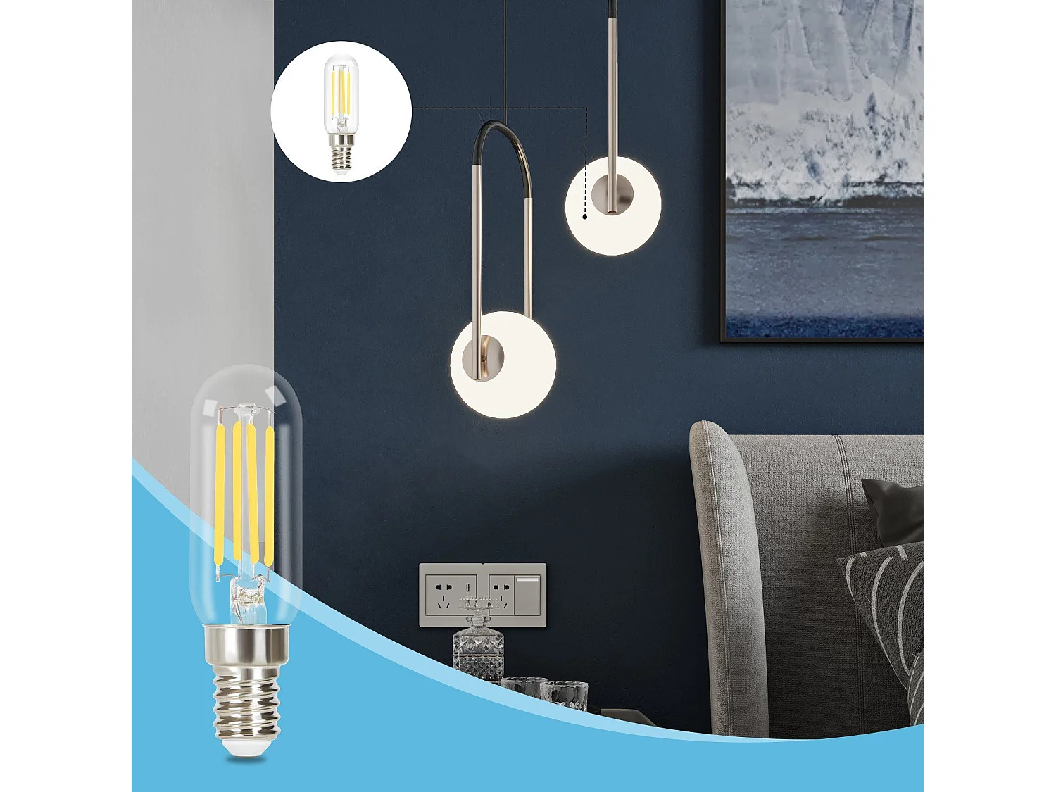 4 E14 LED-Lampen, kaltweiß, Vintage, T25, 4 W, 6000 K, Energiesparlampen