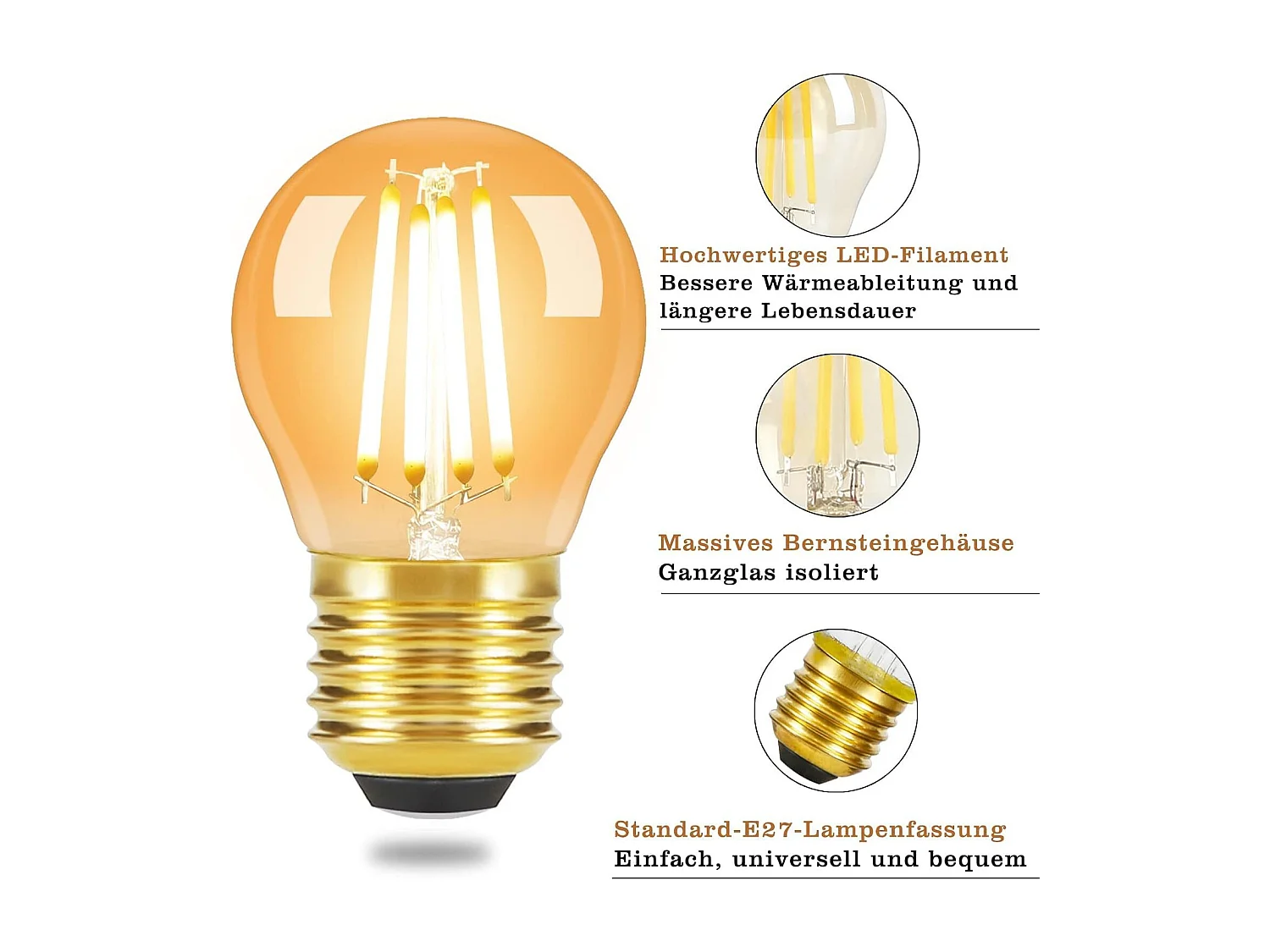 6 E27 LED-Glühbirnen G45 Vintage Retro Glühbirne Warmweiß 2700 K Glühbirnen 4 W