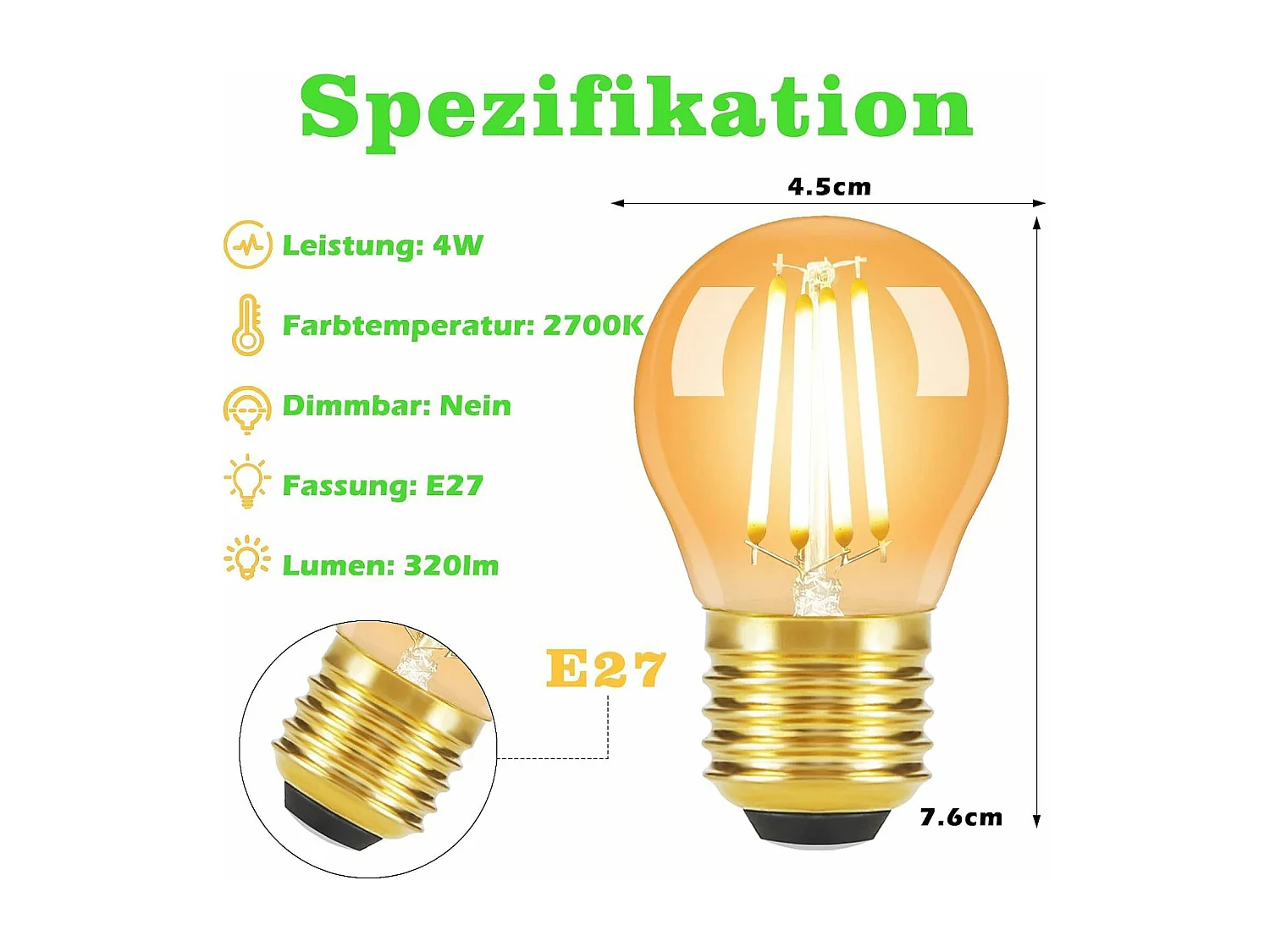 6 E27 LED-Glühbirnen G45 Vintage Retro Glühbirne Warmweiß 2700 K Glühbirnen 4 W