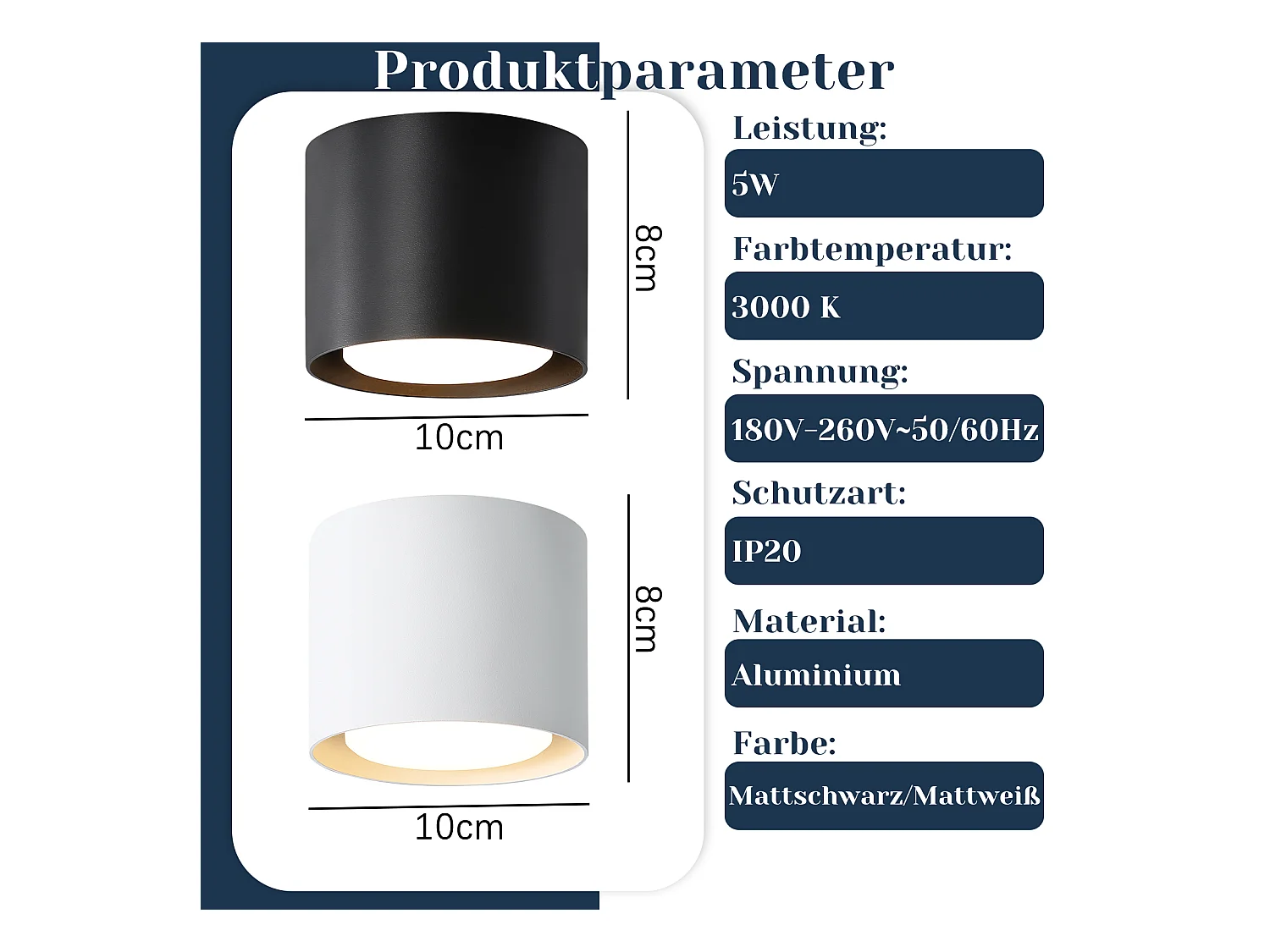 NETTLIFE Plafonnier Spot LED Blanc : Plafond rond en saillie, alum. 230V, ampoule GX53 5W 3000K, pour chambre, couloir