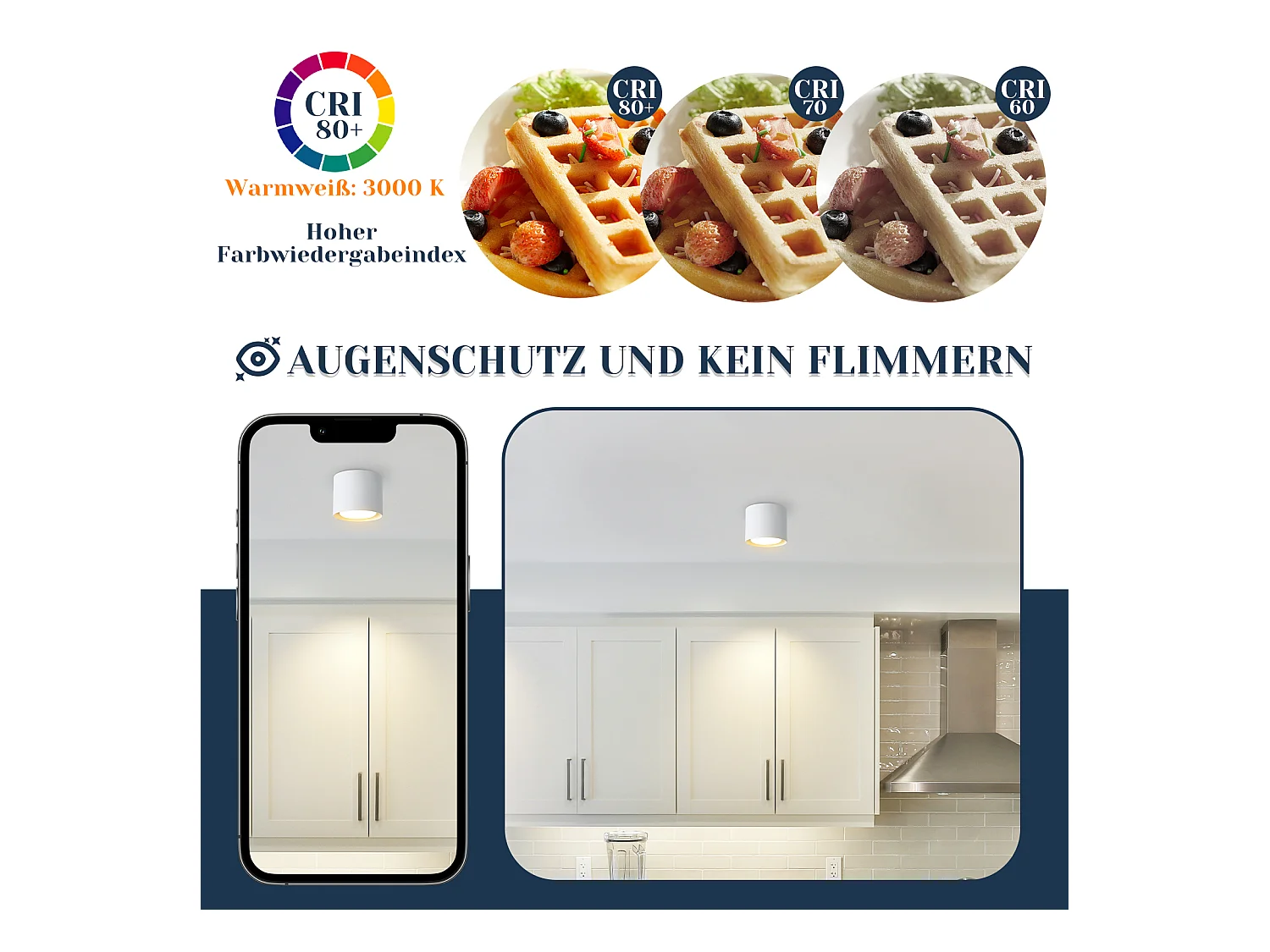 NETTLIFE Plafonnier Spot LED Blanc : Plafond rond en saillie, alum. 230V, ampoule GX53 5W 3000K, pour chambre, couloir