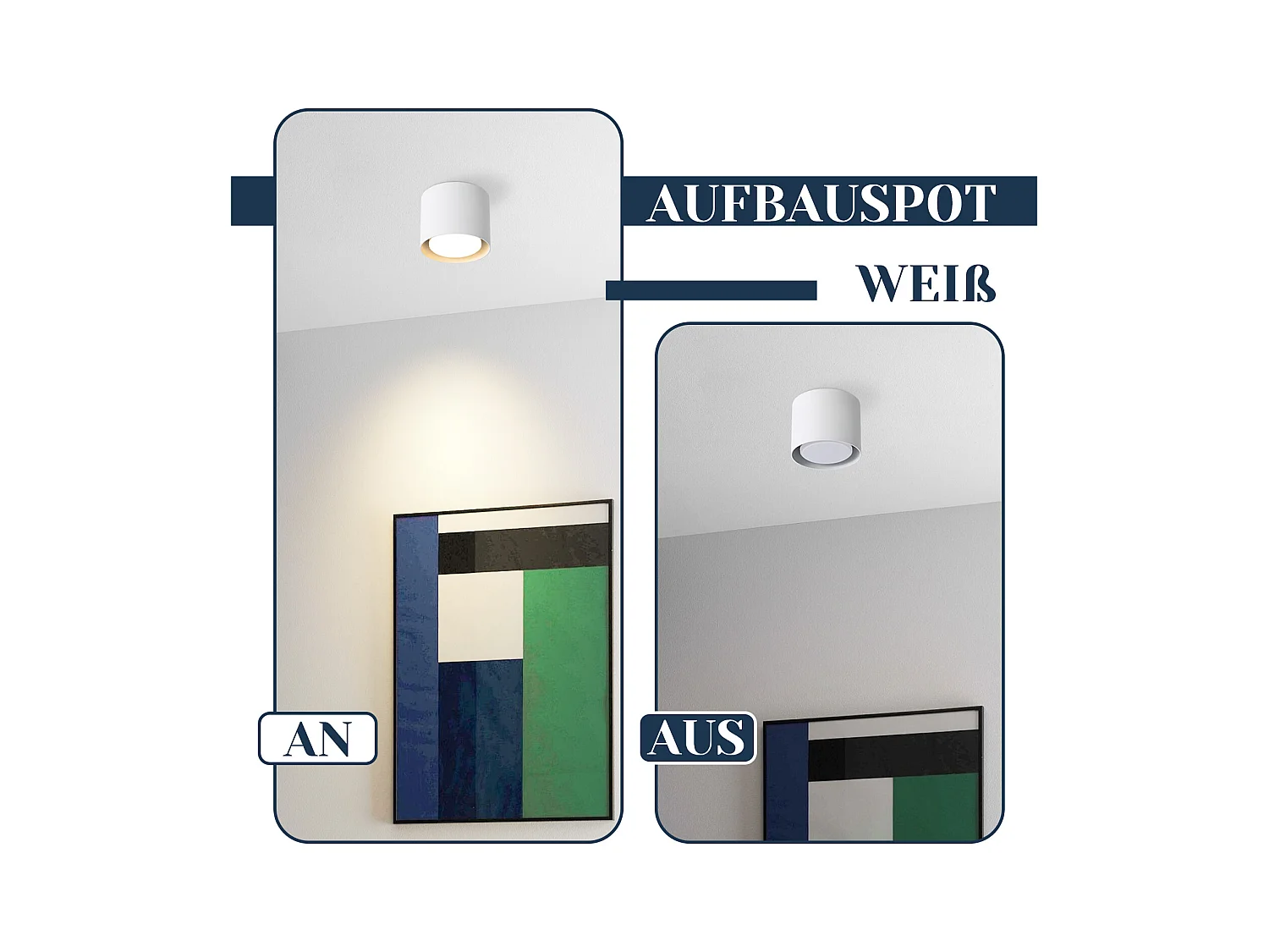 NETTLIFE Plafonnier Spot LED Blanc : Plafond rond en saillie, alum. 230V, ampoule GX53 5W 3000K, pour chambre, couloir