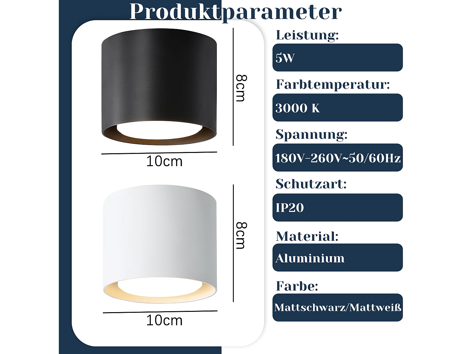 NETTLIFE Plafonnier Spot LED Blanc : Plafond rond en saillie, alum. 230V, ampoule GX53 5W 3000K, pour chambre, couloir