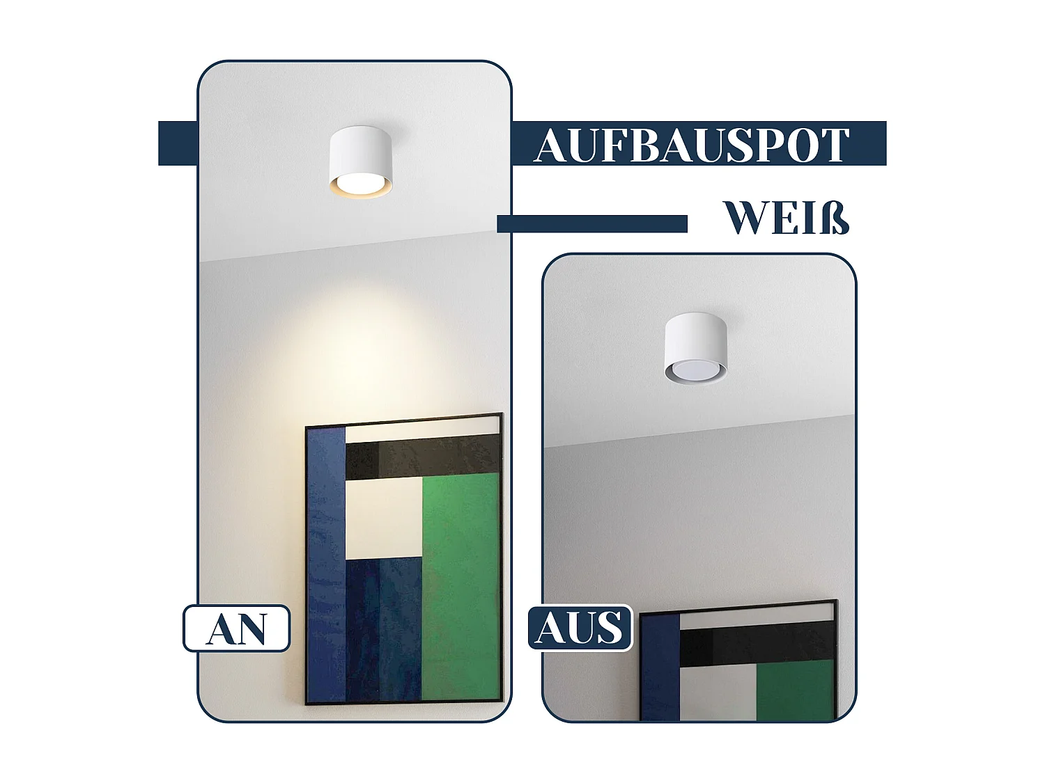 NETTLIFE Plafonnier Spot LED Blanc : Plafond rond en saillie, alum. 230V, ampoule GX53 5W 3000K, pour chambre, couloir