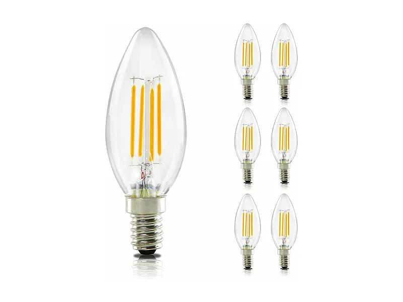 NETTLIFE Pakket van 6 E14 LED-pijplempjes, warme witte kandelaarlamp van 4W, 2700K, met Edison - draad C35