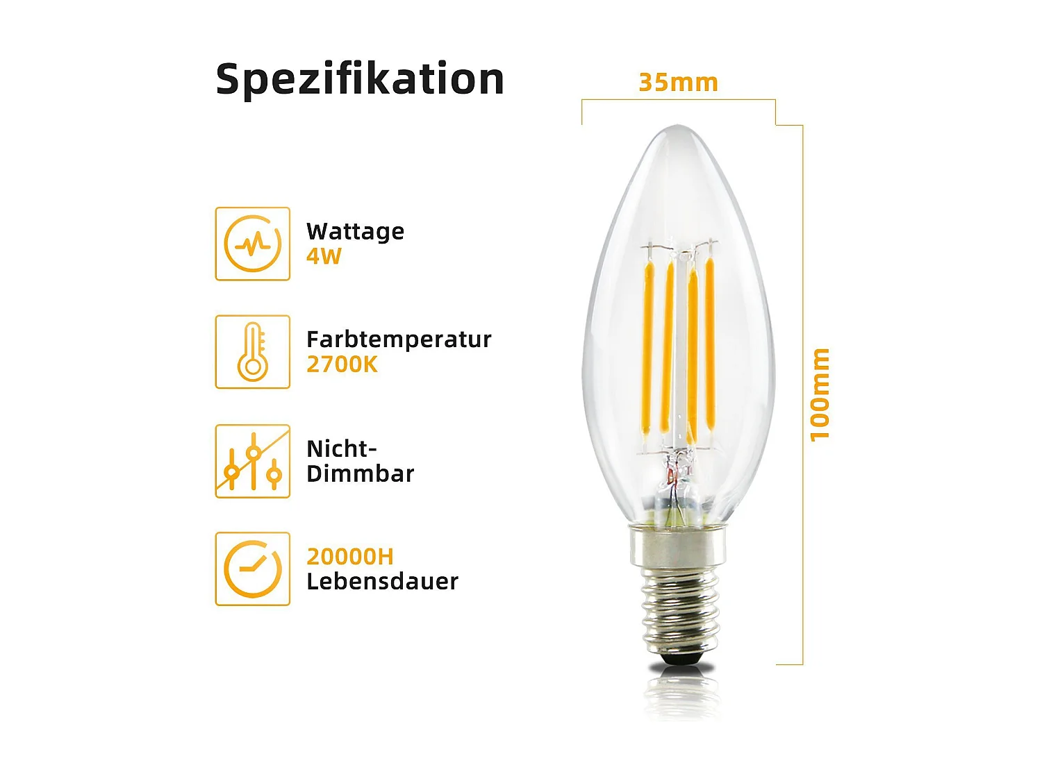 NETTLIFE Pack de 6 ampoules LED E14 lampe bougie blanc chaud de 4W 2700K à filament Edison C35 rétro vintage en verre économie d'énergie non dimmable