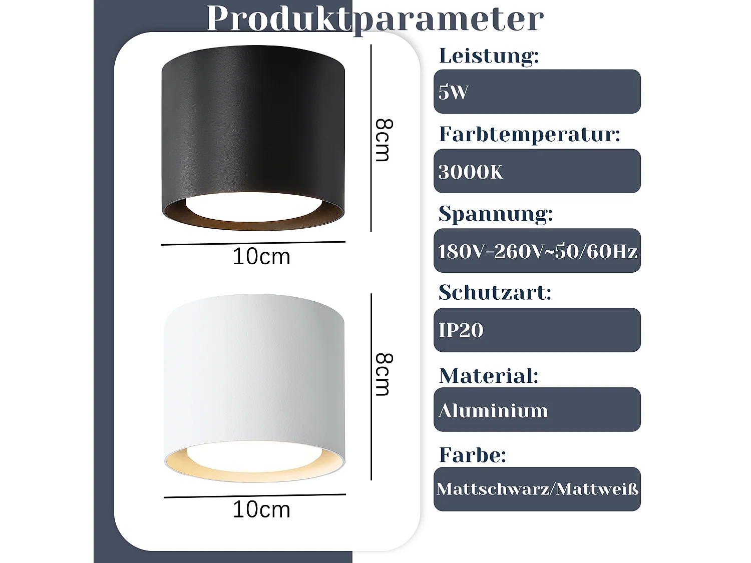 NETTLIFE Plafondspot LED zwart: Ronde uitstekende plafondverlichting, aluminium, 230V, gloeilamp GX53 5W 3000K, voor kamer, gang.