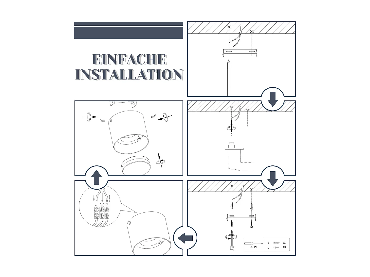 NETTLIFE Plafondspot LED zwart: Ronde uitstekende plafondverlichting, aluminium, 230V, gloeilamp GX53 5W 3000K, voor kamer, gang.