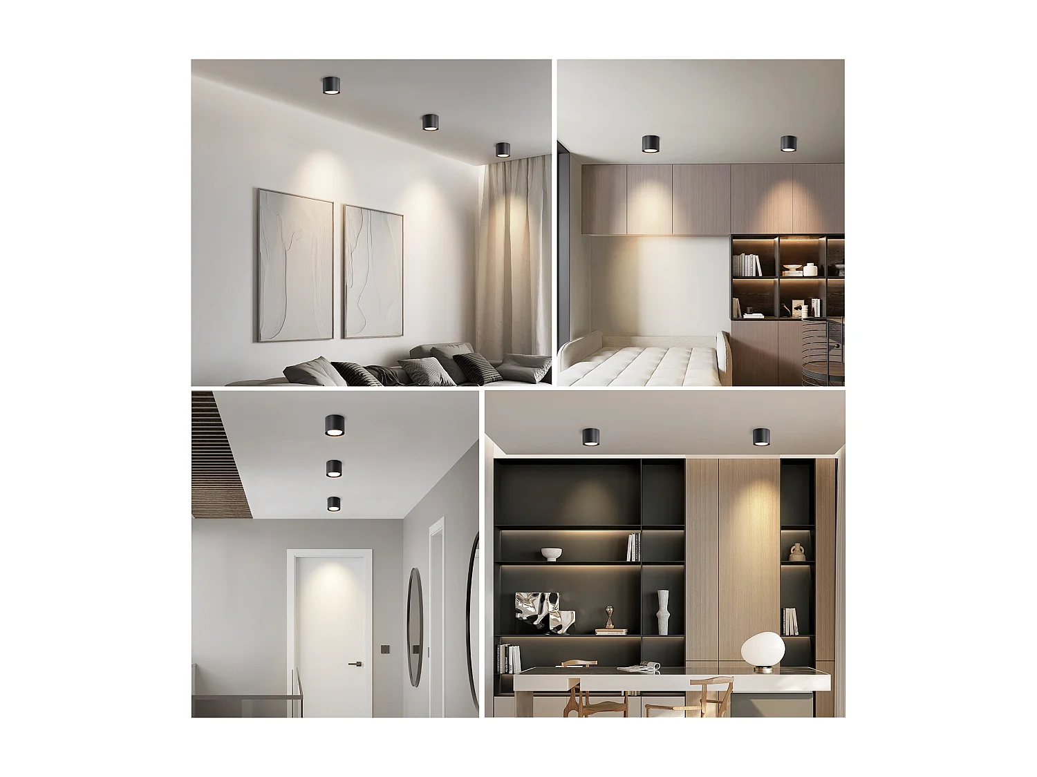 NETTLIFE Plafondspot LED zwart: Ronde uitstekende plafondverlichting, aluminium, 230V, gloeilamp GX53 5W 3000K, voor kamer, gang.