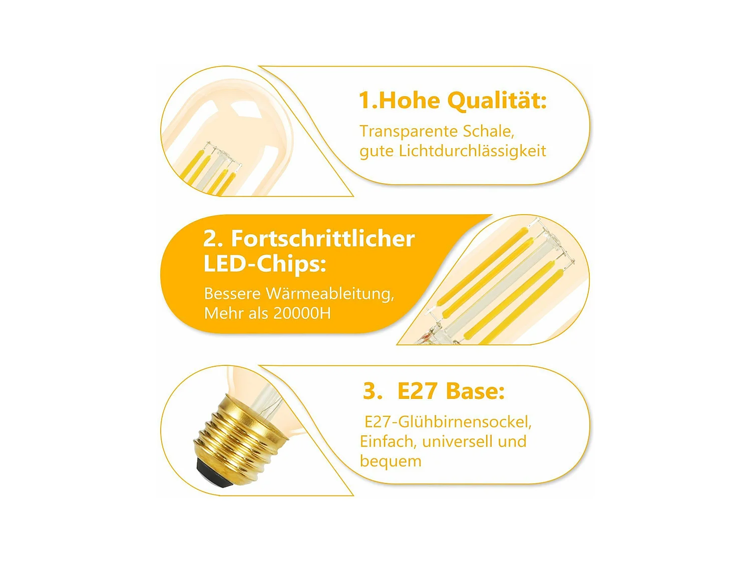 NETTLIFE Set van 4 LED - lampen met E27 - voet, warm wit, vintage, T45, 4W, 2700K, Edison - stijl, energiebesparende glazen lampen.